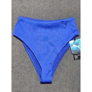 PUMA Women's‎ Ribbed Blue High Waist Bikini Swim Bottoms Swimsuit Size XS